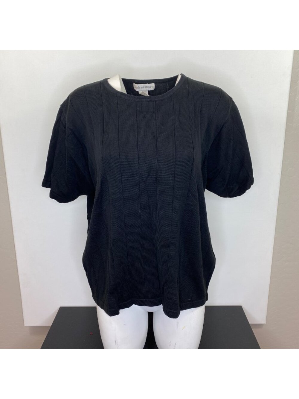 Vintage Dressbarn Womens Black Short Sleeve Sweater Top Size Large